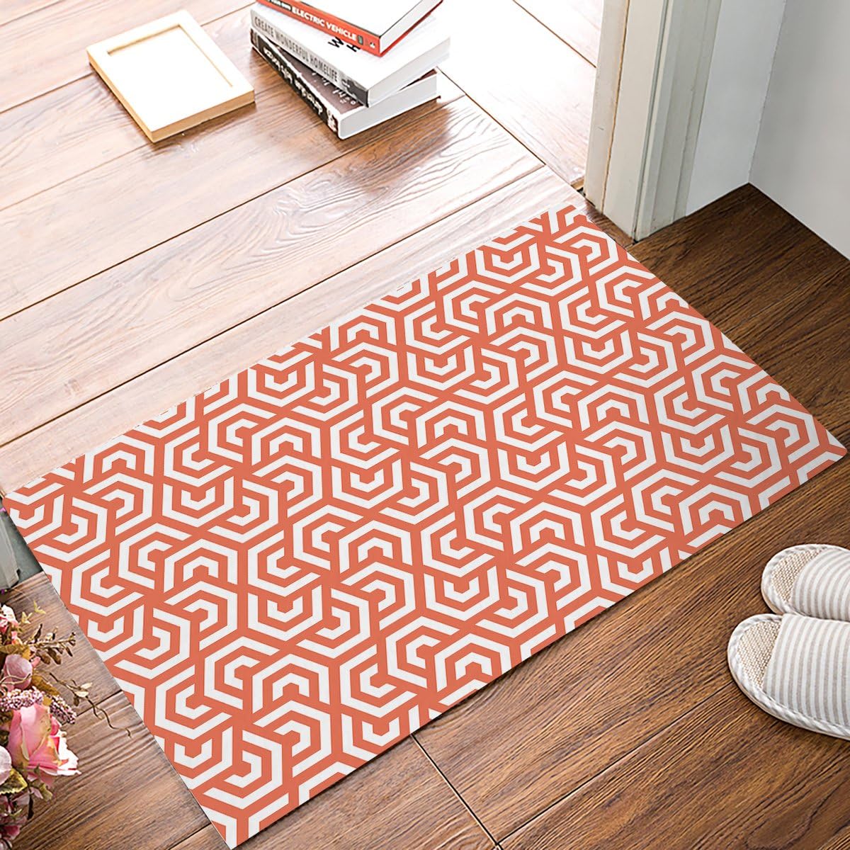 Welcome Decorative Door Mats Indoor Bath Rugs Modern Stylish Striped Hexagonal Geometric Tiles Non-Slip Entrance Doormat for Home Decor