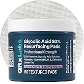 QRxLabs 20% Glycolic Acid Pads - Exfoliating Toner Pads, Face &amp; Body - 50ct | High-Strength Peel Pads Visibly Brighten &amp; Smooth to Improve the Look of Pores, Fine Lines, Dark Spots, Rough Skin, and Acne