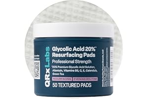QRxLabs Glycolic Acid 20% Resurfacing Pads with Vitamins B5 C & E Green Tea Calendula Allantoin - Exfoliates Surface Skin and