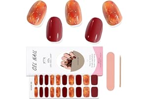 Kalolary Semi-Cured Gel Nail Wraps Strips, Amber Full Wrap Gel Nail Polish Stickers, Brighter and Long Lasting Salon Quality Nail Wrap for Autumn, Nail File & Wood Stick(UV/LED Lamp Required