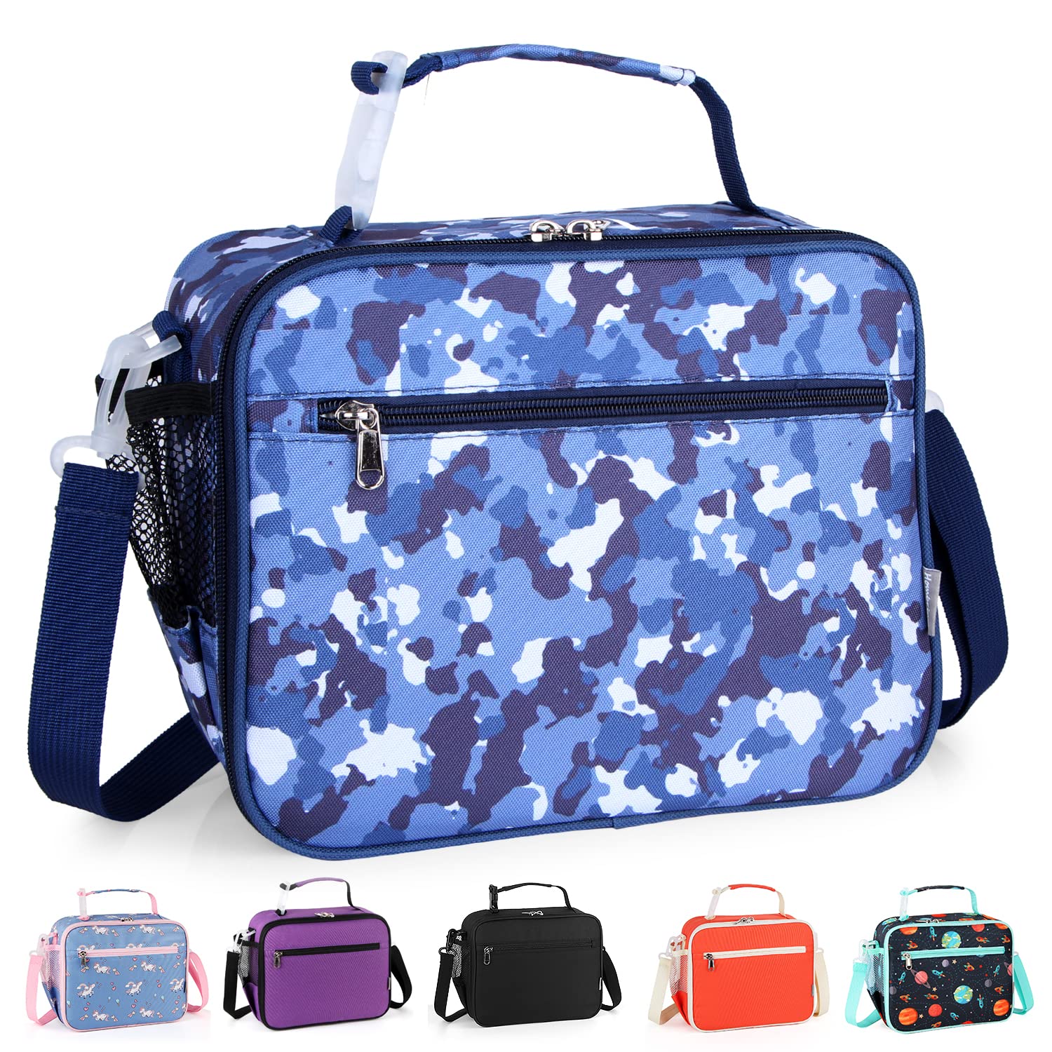 hombrima Insulated Lunch Box Bag, Kids Thermal Cool Bags with Adjustable Strap for Adults Children Women Men Boys Girls School Office Outdoor(camblue)