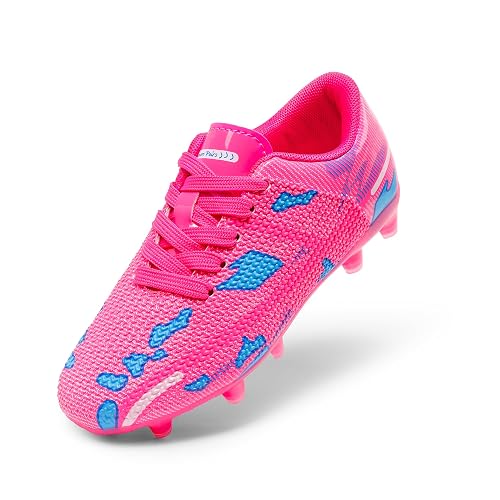 DREAM PAIRS Boots Shoes Kids Girls Soccer Athletics Training Sport Running Shoes Teenager Indoor Outdoor Cleats Sneakers for Unisex,Size 3 Big Kid,Hot Pink/Blue,SDSO2301K