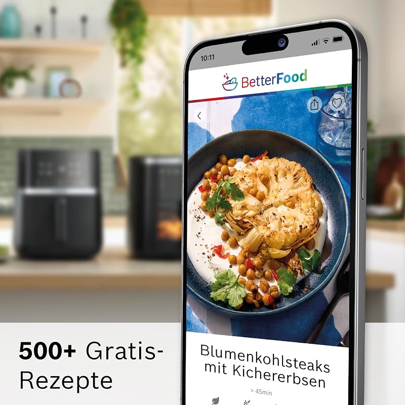 Heißluftfritteuse Serie 4, XL Air Fryer, creme, 6,1 L Fassungsvermögen, 7 Voreinstellungen, Auftau- und Warmhaltefunktion, Touchscreen, bis zu 60% schnelleres Kochen, MAF462C0