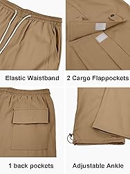 PLEPAN Men's Casual Cargo Pants with Drawstring