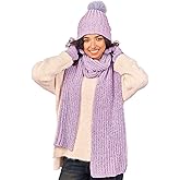 LyzerMia Womens Chenille Hat Gloves Scarf Set Winter Knit Touch Screen Gloves Warm Beanie with Gift Box