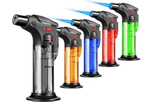 URGRETTE Torch Lighters 5 Pack Butane Refillable Jet Flame Torch Lighter Multi Utility Lighter Blow Windproof Torch for Candle Fireplace Camping Grill BBQ(Fuel Not Included)