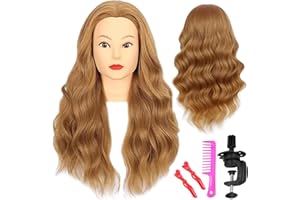 Female Mannequin Head With100% Real Hair Blonde Cosmetology Mannequin Head Hair Styling Hairdressing Practice Training Head Cosmetology Manikin Head Doll Head for Hairdresser with Clamp