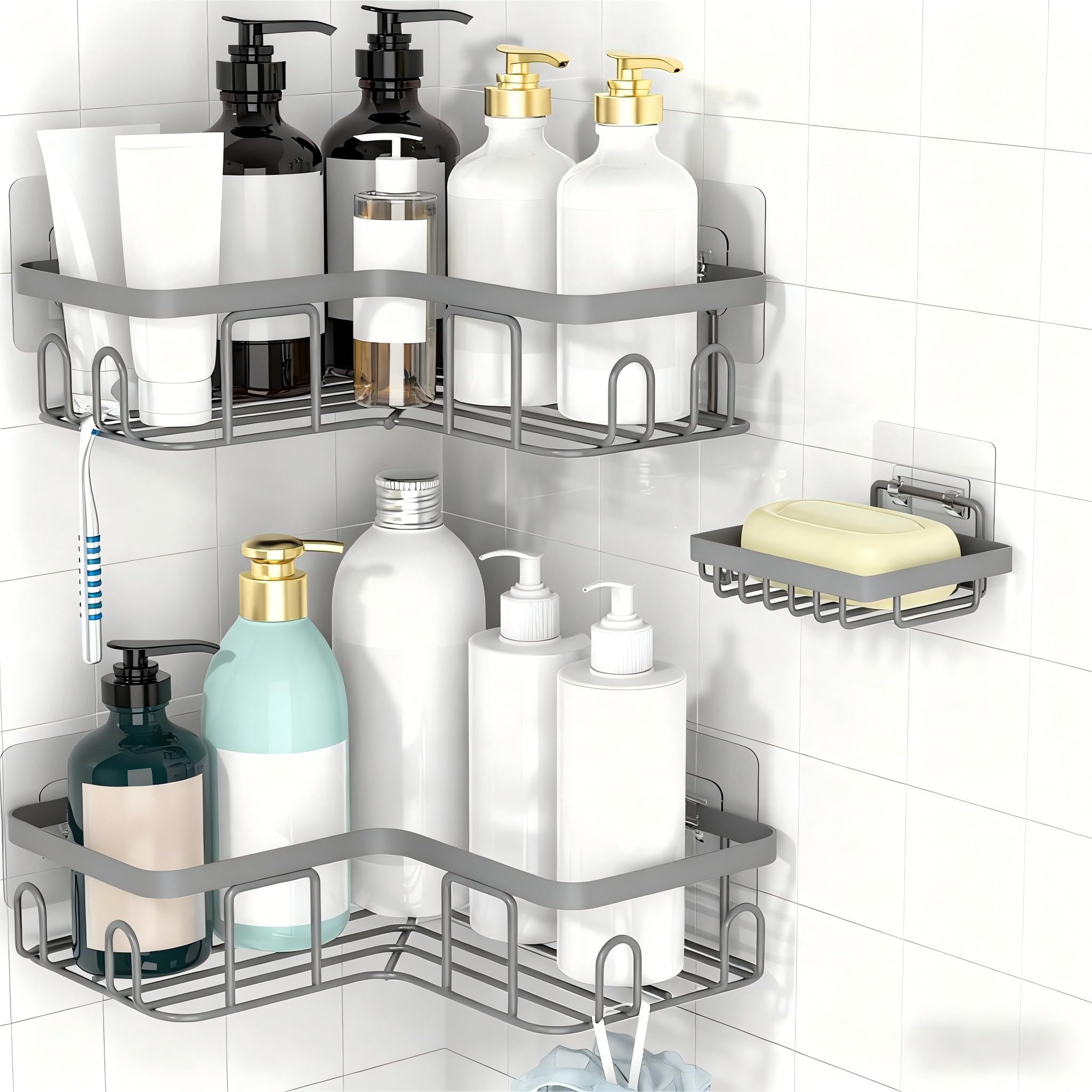 Photo 1 of *MINOR DAMAGE - USED*
Moforoco Corner Shower Caddy Shelf Organizer Rack, Self Adhesive Grey Bathroom Shelves Basket, Home Wall Shower Inside Organization and Storage Decor RV Accessories, First Apartment Essentials