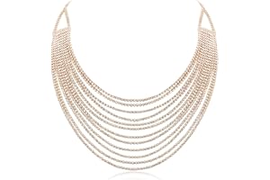 Flyonce Multi Layered Chunky Collar Necklace, Glitter Bling Rhinestone Waterfall Multi-Strand Chains Fringe Statement Bib Nec