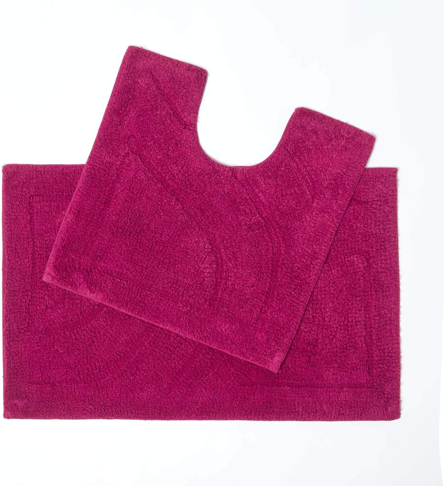 HOMESCAPES Luxury 2 Piece Bath Mat Set 50 x 80 cm and 50 x 55 cm Burgundy - 100% Cotton Bathroom Mat and Pedestal Mat - Machine washable Bath Rugs in First Class Quality
