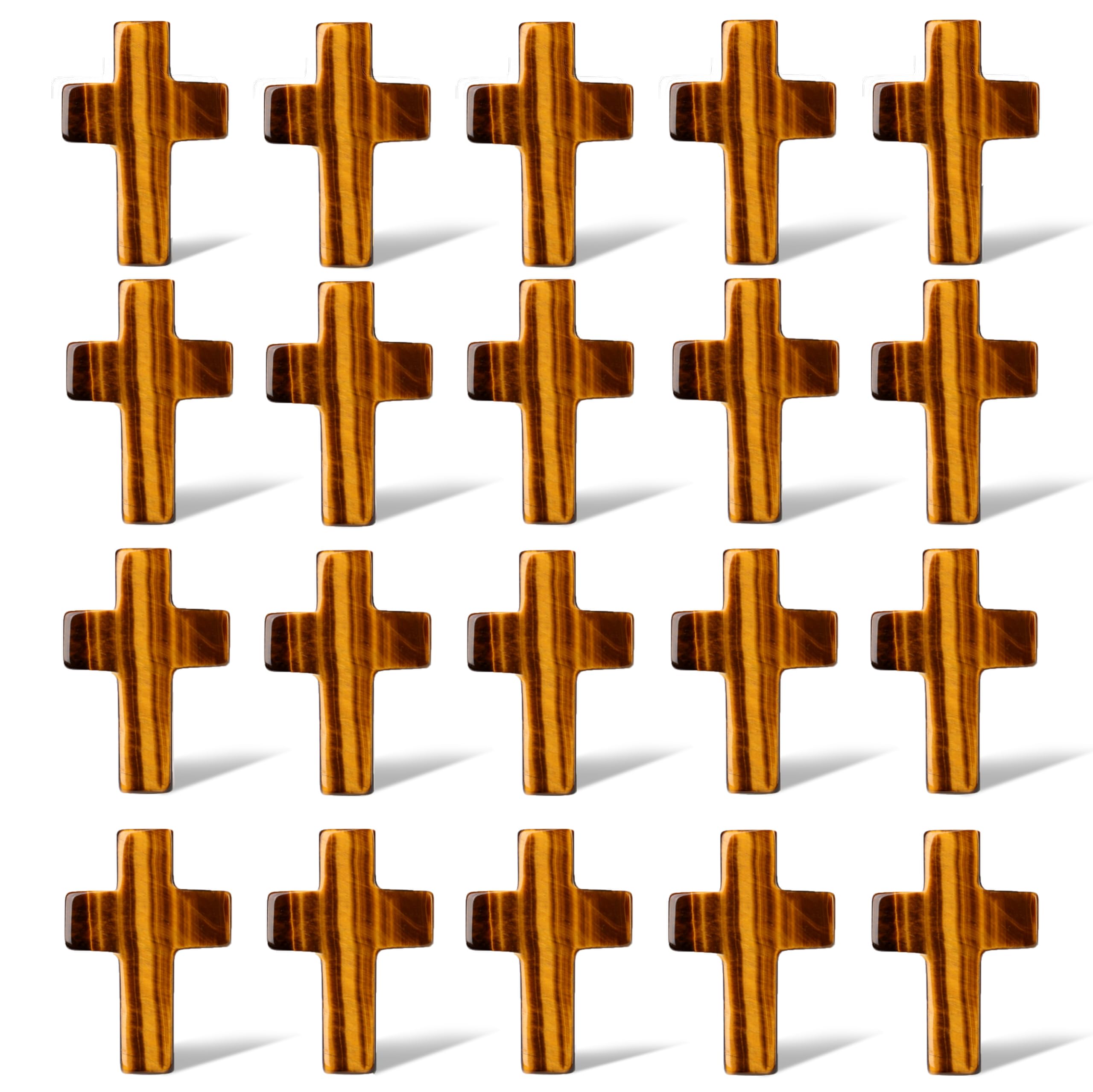 Photo 1 of QINJIEJIE Tiger Eye Crystal Cross Stones Bulk Pocket Crosses Natural Gemstone 1'' Worry Stones Charm 20PCS Palm Stone for crafts Necklace Bracelet Jewelry Making Christian Easter Halloween Decor Gifts