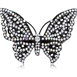 ALILANG Blue Crystal Rhinestone Butterfly Brooch Pin – Hollow Out Silvery Tone Convertible Pendant For Sweaters & Jackets