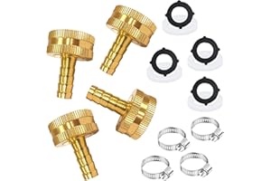 AOPANDA 1/2" Barb x 3/4 Female GHT Thread Solid Brass Water Hose End Repair Connector, includes 4 solid brass Female connectors, 6 stainless steel clamps and 8 gaskets