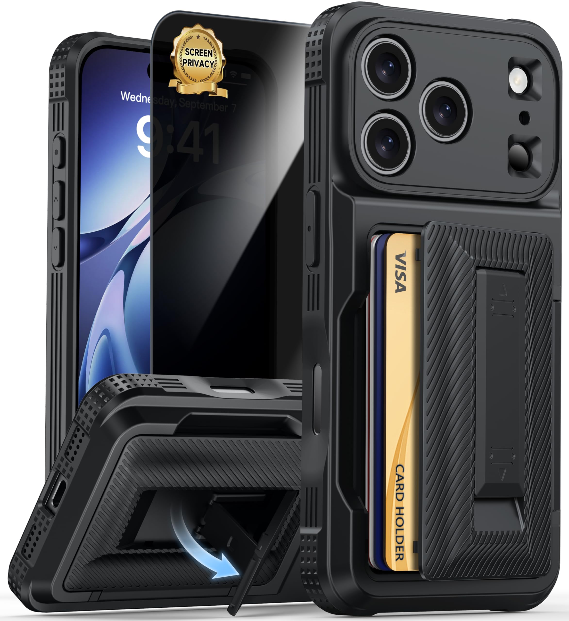 Photo 1 of for iPhone 17 Pro Case Wallet with Card Holder (4-5Cards) +1 Privacy Screen Protector,[RFID Blocking][Kickstand][Military Drop Protection] Full Camera Protection Wallet Case for iPhone 17 Pro