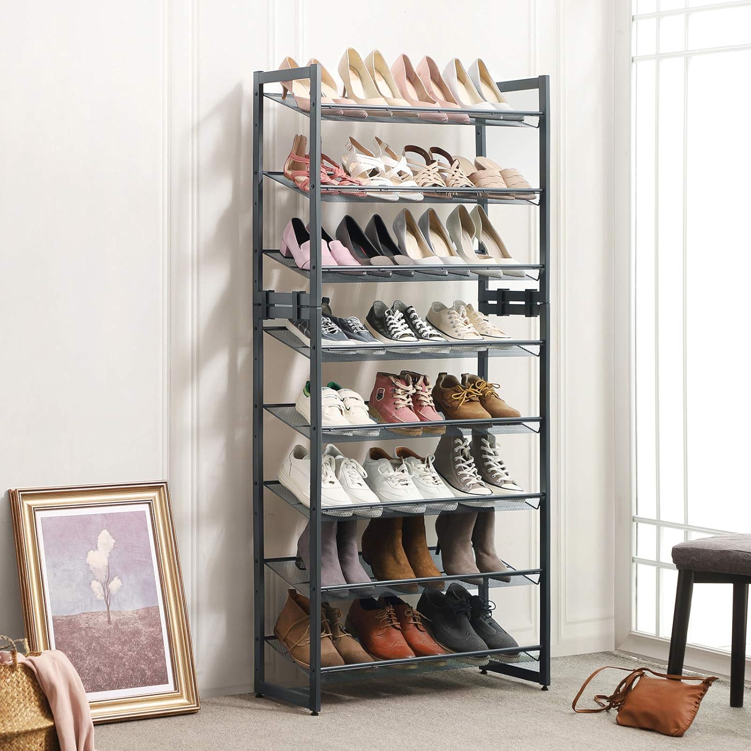 SONGMICS Shoe Rack, 5-Tier Stackable Shoe Storage Shelf, Metal Shoe Organiser with Adjustable Flat or Angled Shelves - Image 5
