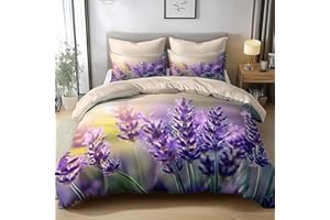 Queen Sheets Set 4 Piece – Lavender Flower Sea Hotel Luxury Ultra Soft Microfiber Bed Sheets Set – Deep Pocket Wrinkle-Free B