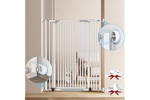 Uuoeebb 51.18" Extra Tall Cat Gate for Doorways, 29.5"-40.5" Auto Close Durable Cat Gate Indoor for Stairs, Doorways and Hallways, No Drilling Pressure Mount Kit Cat Barrier with 4 Wall Cups, White