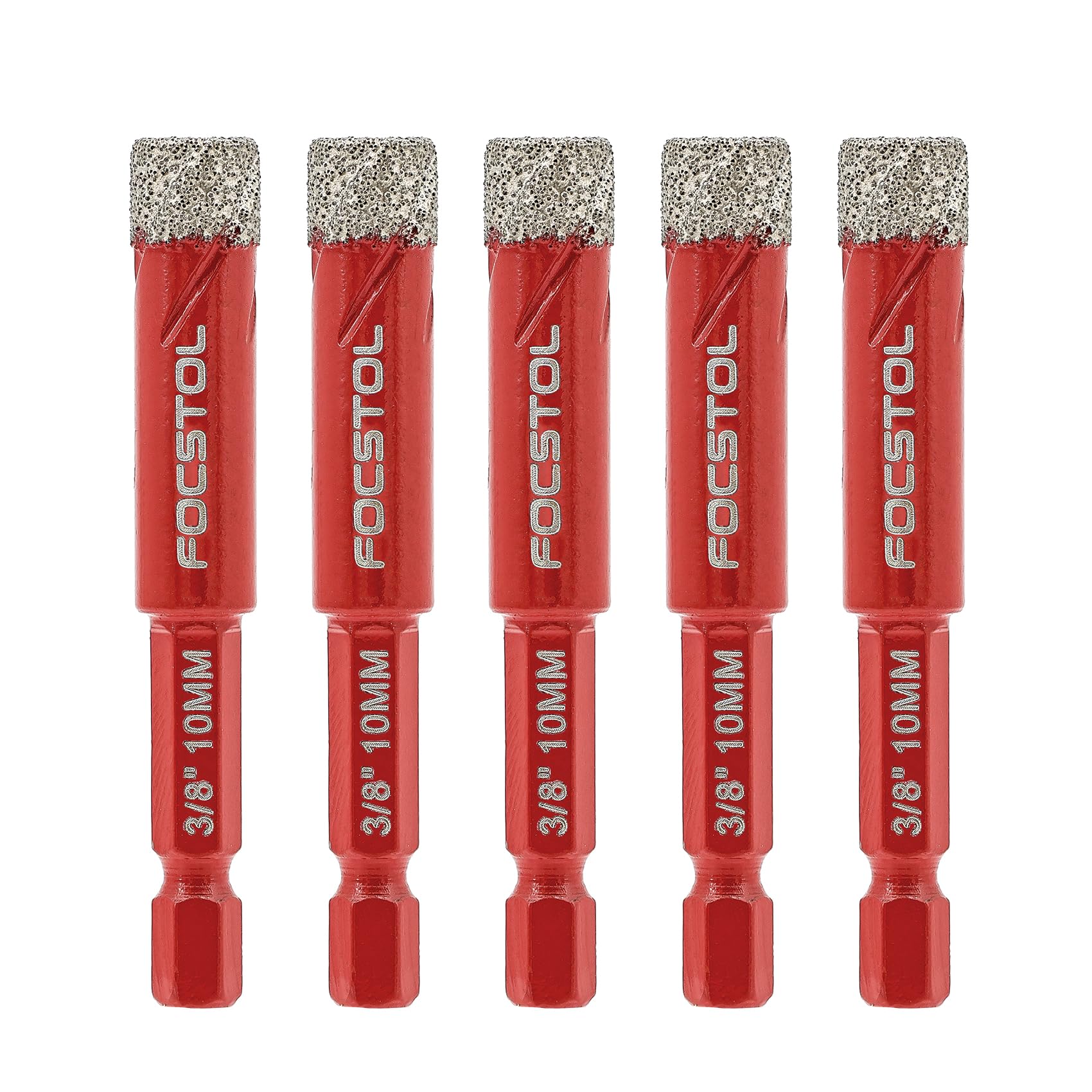 Dry Diamond Drill Bits Set - FOCSTOL 5pcs 10mm Diamond Hole Saw Kit with Quick Change Hex Shank for Ceramic Porcelain Tile Marble Granite Quartz