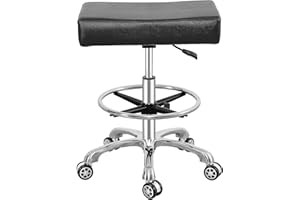 Antlu Adjustable Rolling Swivel Stool Chair for Massage Office Tattoo Kitchen, Work Heavy Duty Stool with Wheels (Black, with Foot Rest)