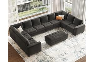 Belffin Oversized Velvet U Shaped Sectional Sofa Set Modular Sectional Sofa Set Convertible Sectional Sofa Couch with Storage Ottoman Corner Modular Sofa Couch Grey