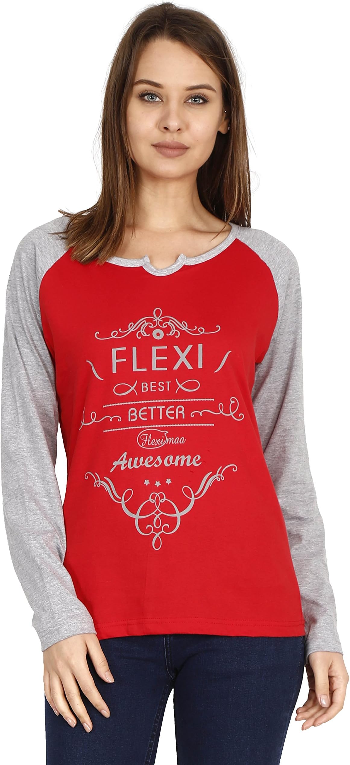 FLEXIMAAWomen's Cotton Printed Raglan Full Sleeve T-Shirt