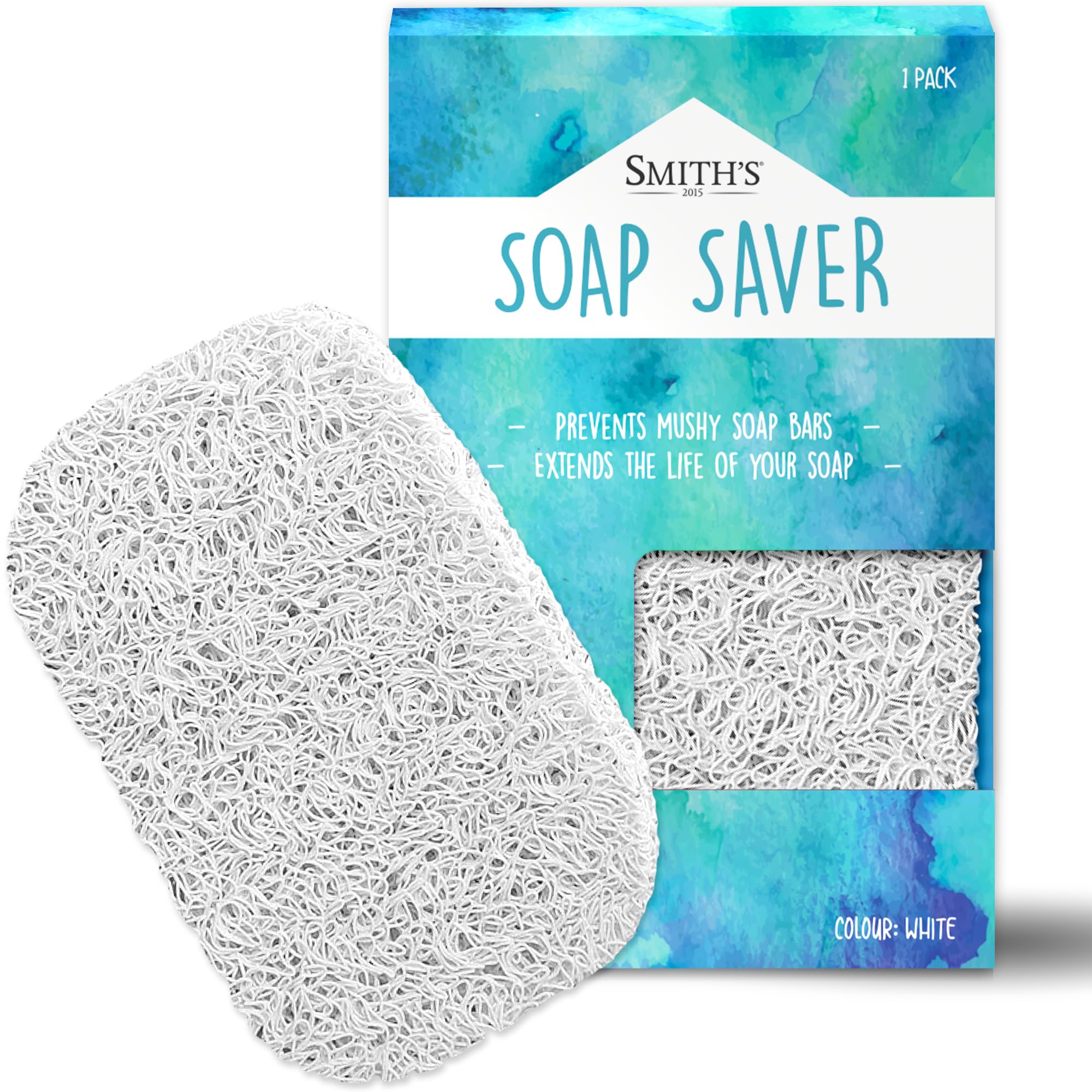 Soap Saver by Smith’s® | Extend Your Soap’s Life | 14 cm (L) x 8 cm (W) x 1.2 cm (H) | White / 1 Pack | 50% Thicker | Enhanced Design | Tested And Free of Harsh Chemicals | Trim To Any Size
