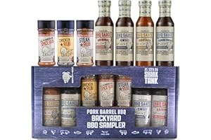 PORK BARREL BBQ BBQ Gifts for Men - Backyard BBQ Sauce Spices and Seasonings Sets Gift Packs | Includes 4 Competition Sauces & 3 Seasoning Rubs | Great on Chicken Wings, Steak & Pork | Gifts for Dad, Birthday Gifts for Him