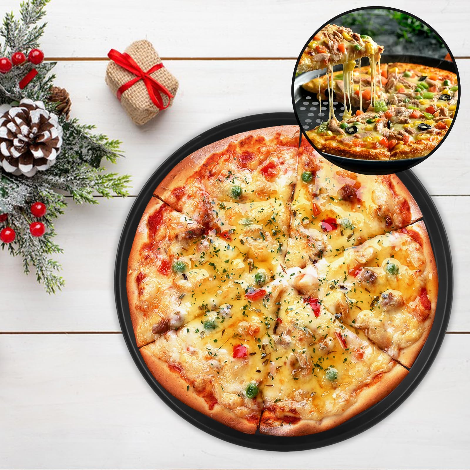 AKOLAFE 6 Pack 12 Inch Pizza Pan for Oven Round Pizza Pan with Holes Large Pizza Tray Set Carbon Steel Non Stick Pizza Plates Perforated Pizza Baking Sheet Personal Metal Platter for Grilling, Cooking