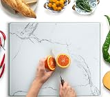 Kitchenville Glass Chopping Board 50x40 cm Tempered Worktop Saver White Marble