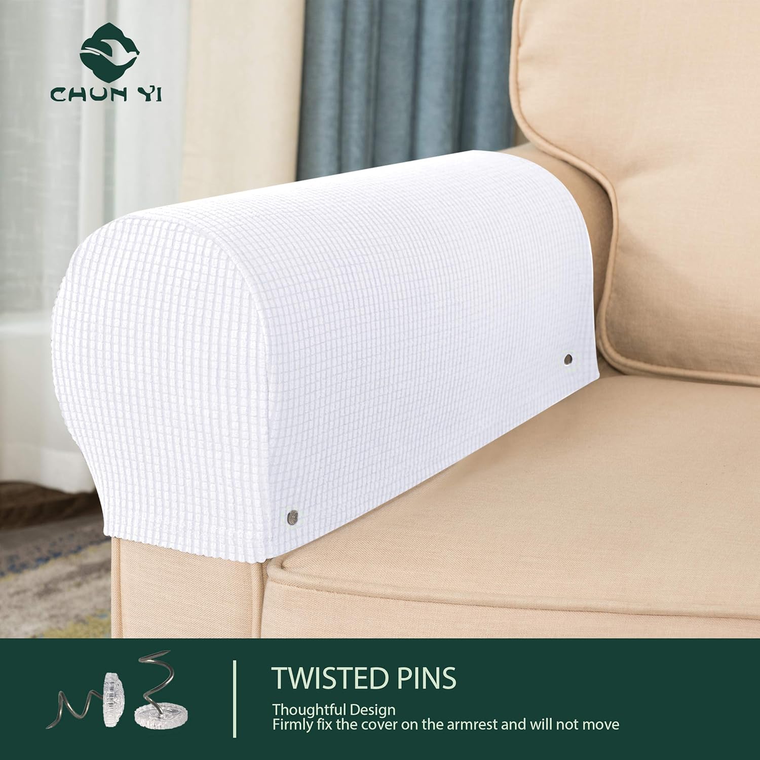 Chun Yi Set Of 2 Stretch Polyester Sofa Armchair Armrest Covers Slipcovers Furniture Protector Spandex Fabric Jacquard Anti Stain Washable Couch Arm Cover Slipcover Armrest Coffee Armchair Slipcovers