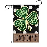 Louise Maelys St Patrick's Day Garden Flag Shamrock Welcome Double Sided 12x18 Inch Small Burlap Spring Holiday Yard Sign Outdoor Outside Home Decoration