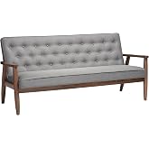 Baxton Studio Sorrento Mid-Century Retro Modern Fabric Upholstered Wooden 3-Seater Sofa, Grey 70.59 x 29.45 x 32.96