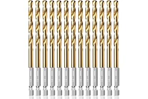 AIMLENTOOL 13PC 1/4" Titanium Coated Twist Hex Shank Drill Bit Set, 135 Degree Tip HSS Drill Bit Sets, Impact Driver Drill Bits for Wood, Steel, Metal, Plastic with Quick Change Design