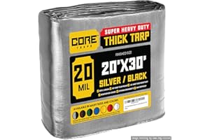 Core Tarps Extreme Heavy Duty 20 Mil Tarp Cover, Waterproof, UV Resistant, Rip and Tear Proof, Poly Tarpaulin with Reinforced Edges for Roof, Camping, Patio, Pool, Boat (Silver/Black 20′ X 30′)