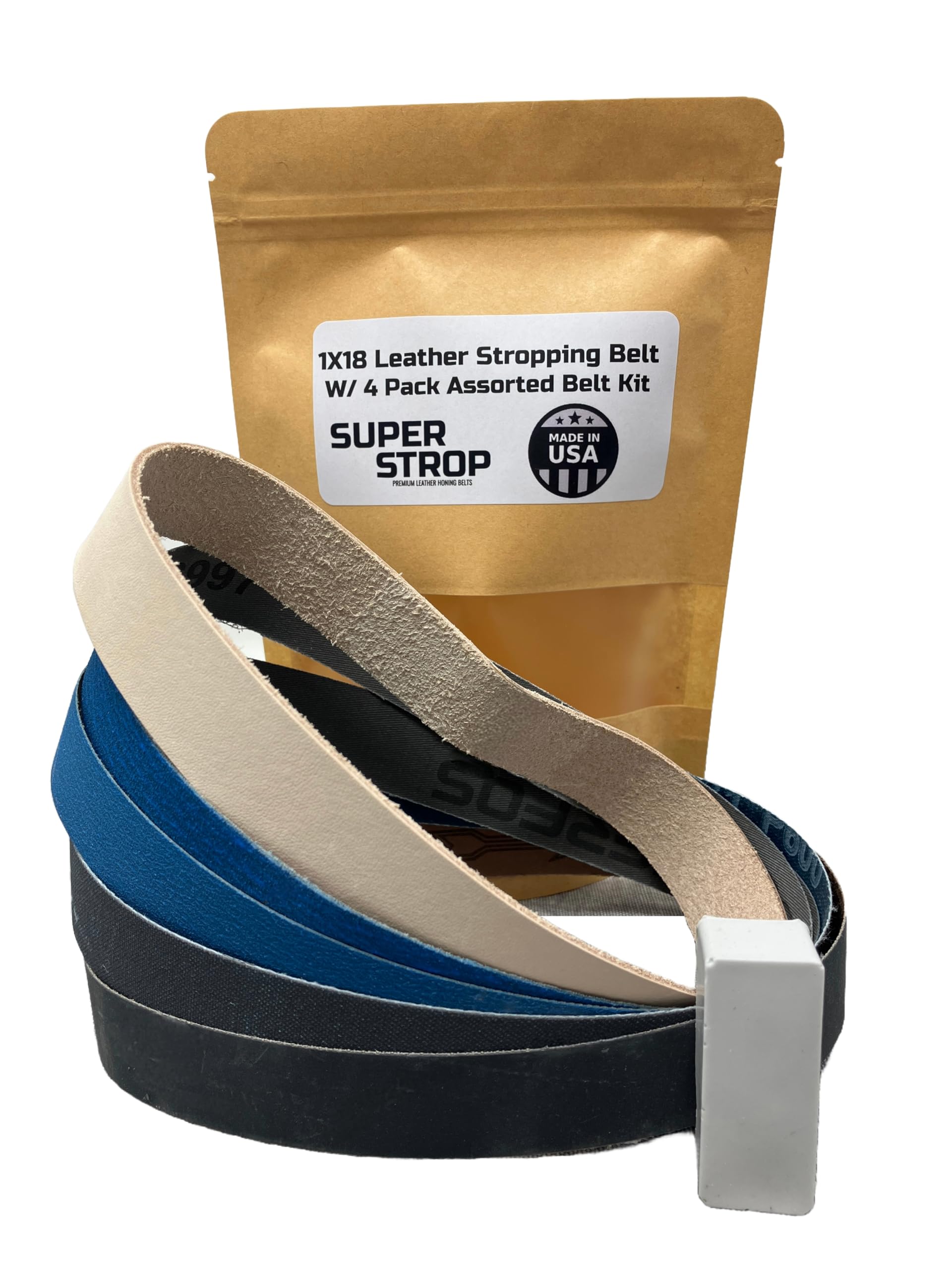 Super Strop 1 X 18 inch Assorted Sharpening Belt Kit with Leather Honing Strop Belt