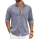 COOFANDY Men's Cotton Linen Button Down Shirts Long Sleeve Casual Summer Beach Shirts for Men