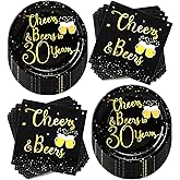 30th Birthday Party Supplies Cheers & Beers Tableware Set Cheers to 30 Years Plates 7"and Napkins for Black and Gold Birthday Supplies 30th Birthday Anniversary Whiskey Party Decorations (Serves 20)