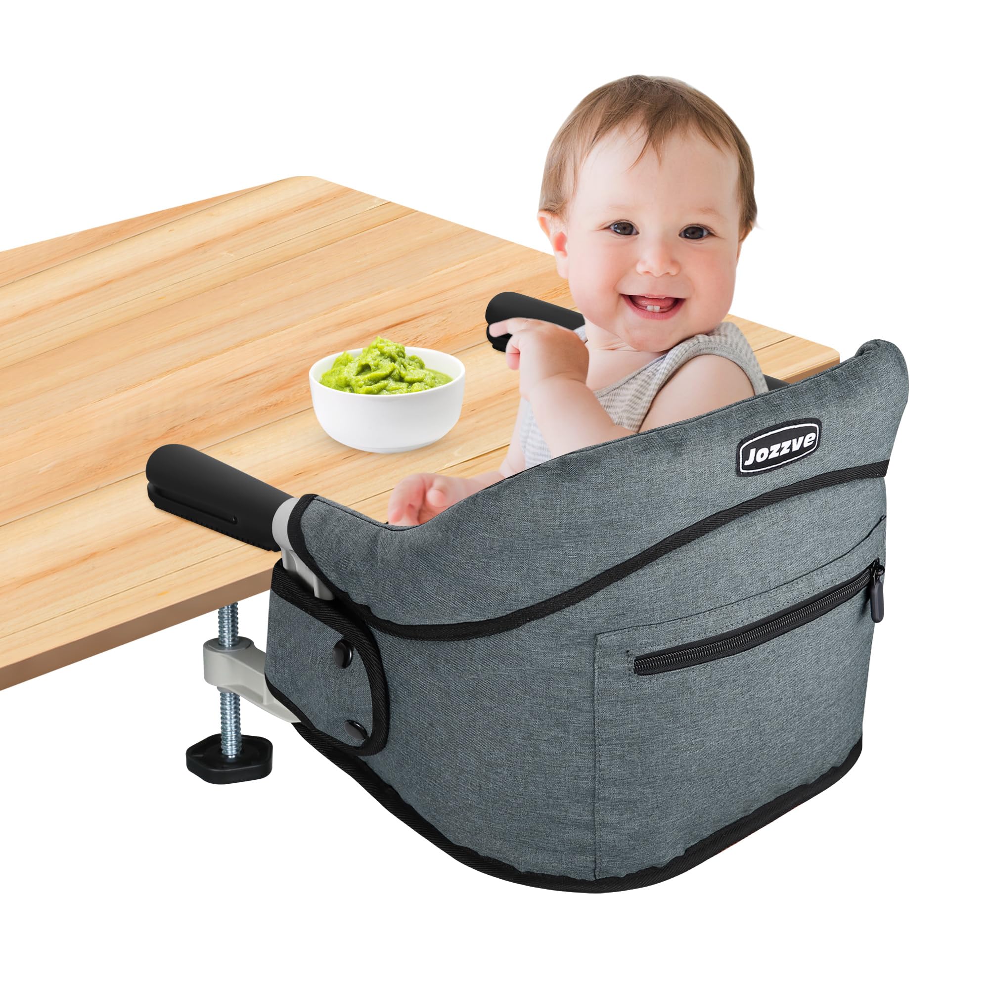 Hook On High Chair, Jozzve Baby High Chair, Portable High Chair for Travel, Foldable Fast Table Chair with Storage Bag, Baby Feeding Seat Clip On High Chair for Home and Travel (Grey)
