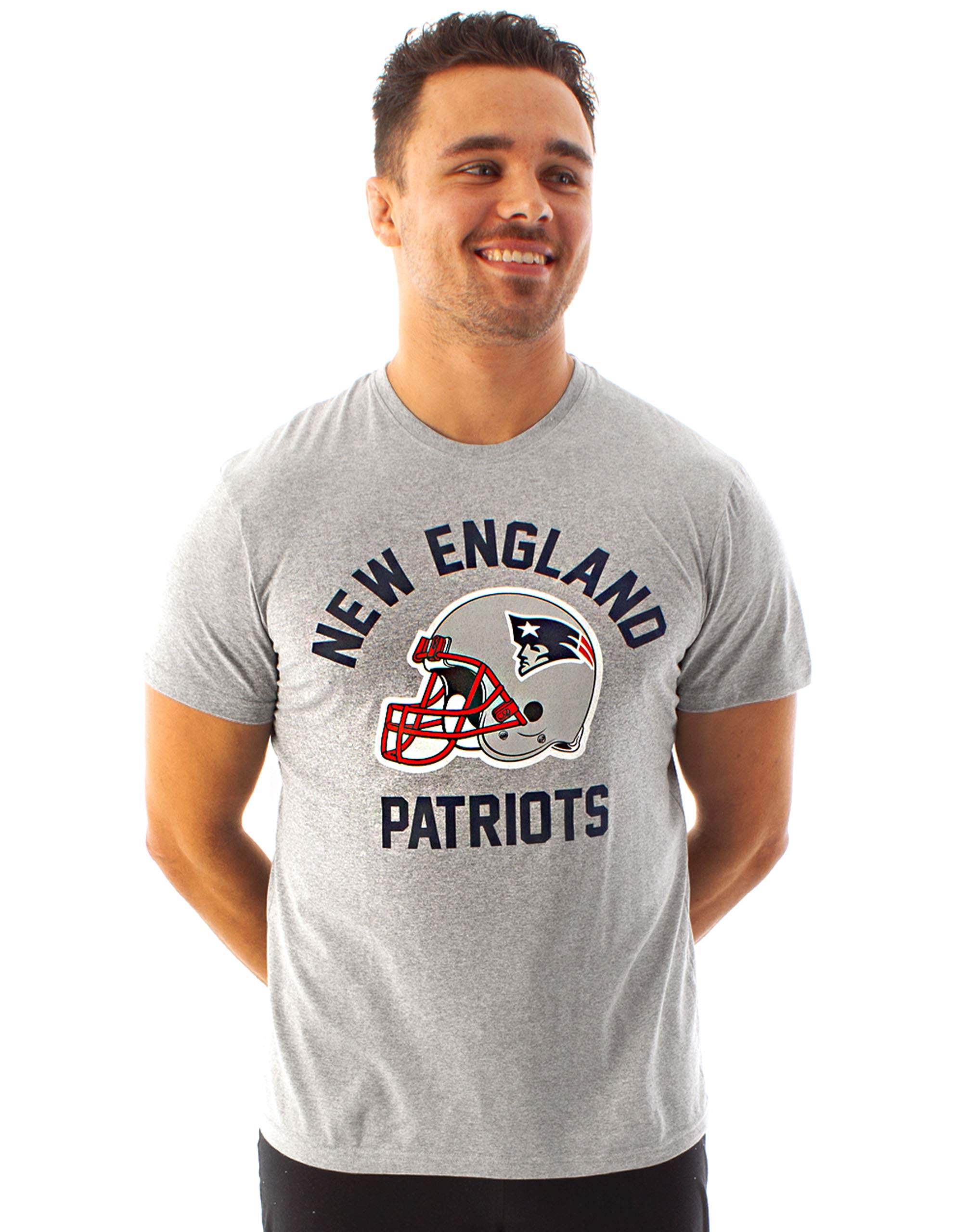 NFL New England Patriots T-Shirt for Men | Helmet Teams Game Jersey Top | American Football Merchandise Grey