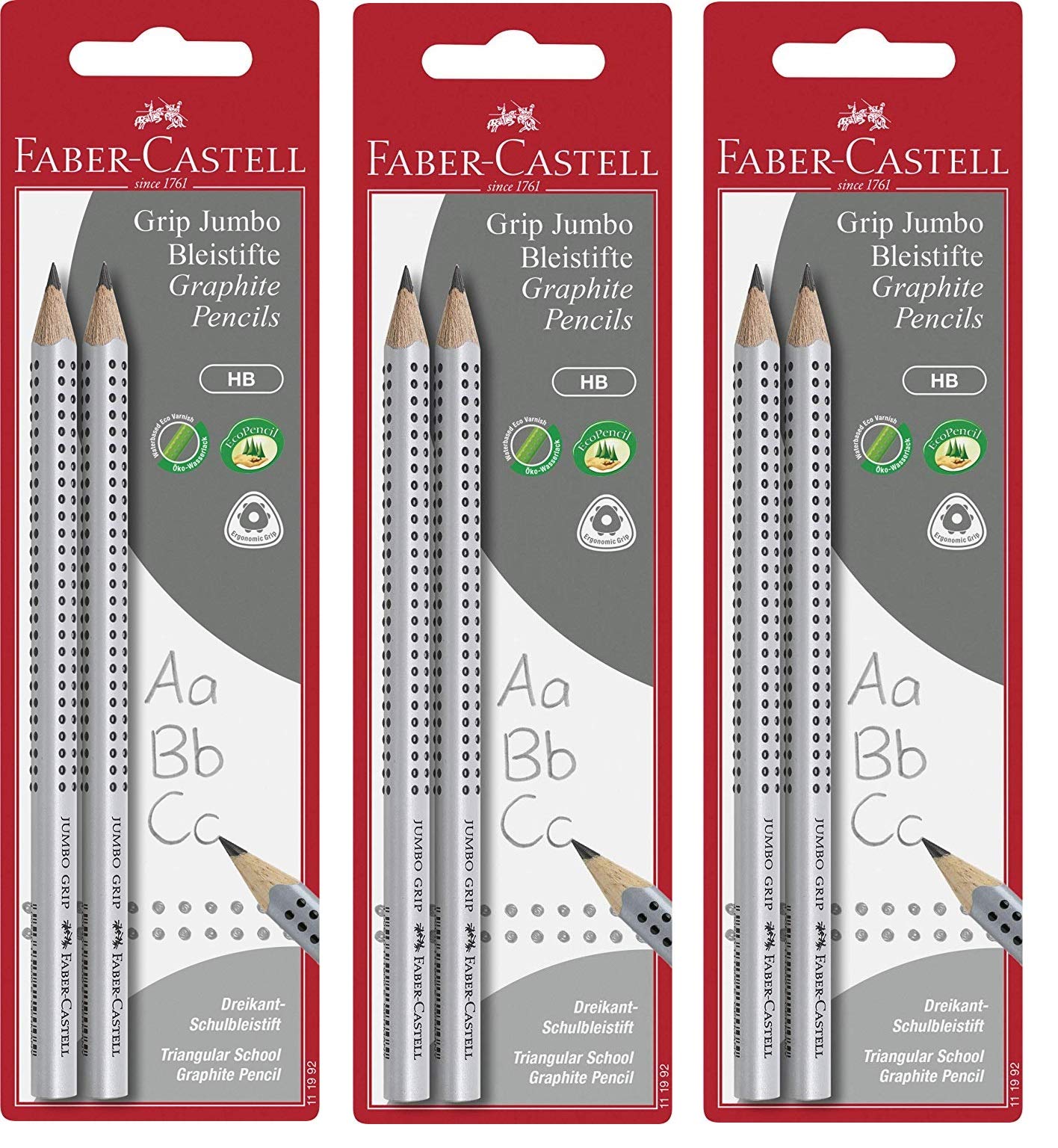 Faber-Castell Jumbo Grip HB 111992 Pencil Set of 3 x 2 = 6 Pencils