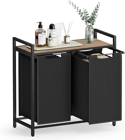 VASAGLE 2-Compartment Laundry Basket Sorter 92L 73x33x72 cm Camel