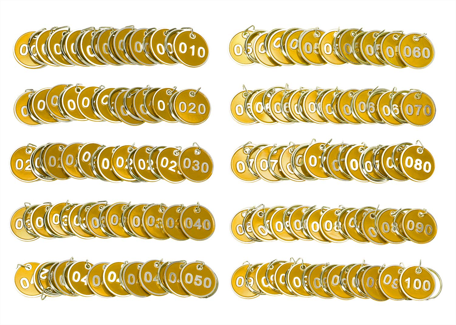 ONLYKXY 1-100 Number Colorful Tough Aluminum Metal Numbered Marking Identification Hang Tags Luggage Labels ID Tag with Split Rings for Organized Coded Key Box Cabinet System Identifier (Yellow)