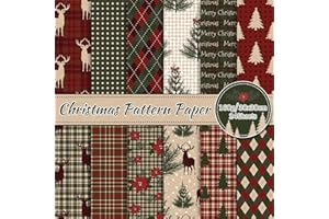 Whaline 24 Pack Christmas Pattern Paper 30x30cm Woodland Merry Christmas Scrapbook Paper Double-Sided Plaid Xmas Craft Papers Folded Flat for DIY Card Making Scrapbook Photo Album Decor, 12 Designs