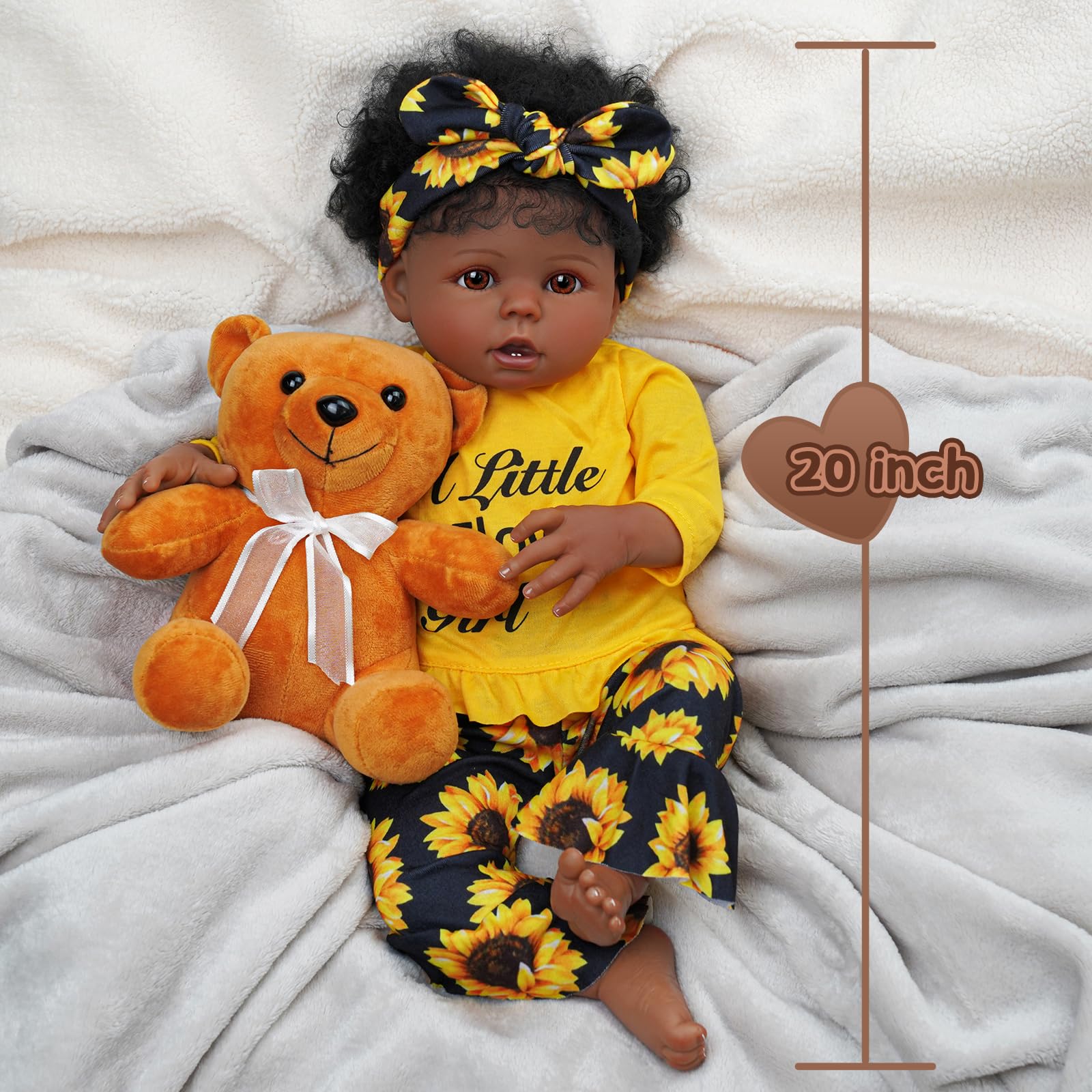 BABESIDE 3 Pcs Reborn Baby Doll Clothes Set for 17-22 Inch Babydolls, Sunflower Baby Dolls Clothes with Headband for Realistic Baby Doll Accessories