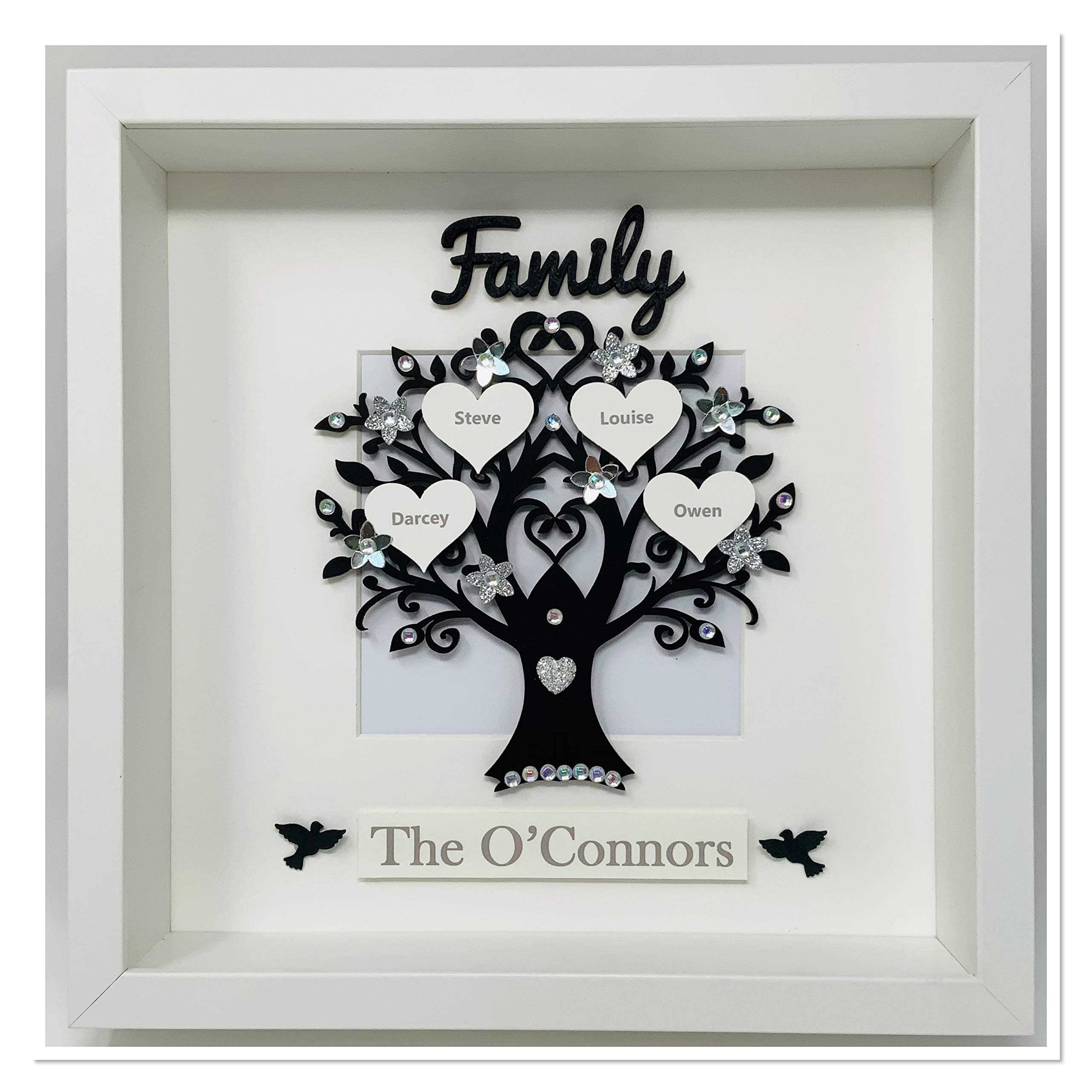 Download Personalised Family Tree 3d Box Picture Frame Black Silver Glitter Gem Birds Up To 14 Names Buy Online In Antigua And Barbuda At Antigua Desertcart Com Productid 164104294