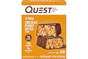 Quest Nutrition Crispy Chocolate Peanut Butter Hero Protein Bar, 18g Protein, 1g Sugar, 3g Net Carb, Gluten Free Protein Snack, Keto Friendly, 4 Count