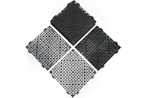 JIAROUTK Interlocking Floor Tiles，12Pcs PVC Rubber Drain Floor Tiles Cushion, No Slip Outdoor Rubber Decking Tiles Mats for Shower, Kitchen, Drain Pool, Balcony， Bath, Indoor-12“ X 12” (Thickend-Black, 12)