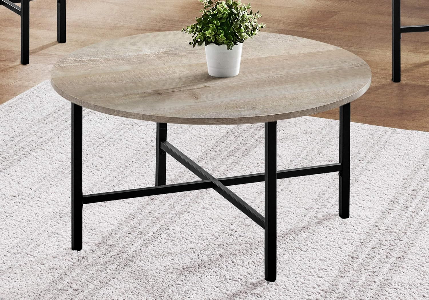 Monarch Specialties Coffee Set of 3 for Living Room Round Metal Legs Includes Cocktail 2 End Ocassional Table Set, Taupe: Furniture & Decor