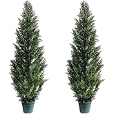 4 Feet Outdoor Artificial Topiary Cedar Tree, Set of 2 UV Resistant Potted Faux Cedar Trees for Outdoors and Indoors, Decorative Fake Shrubs Topiary Trees for Home Living Room Front Door Decor