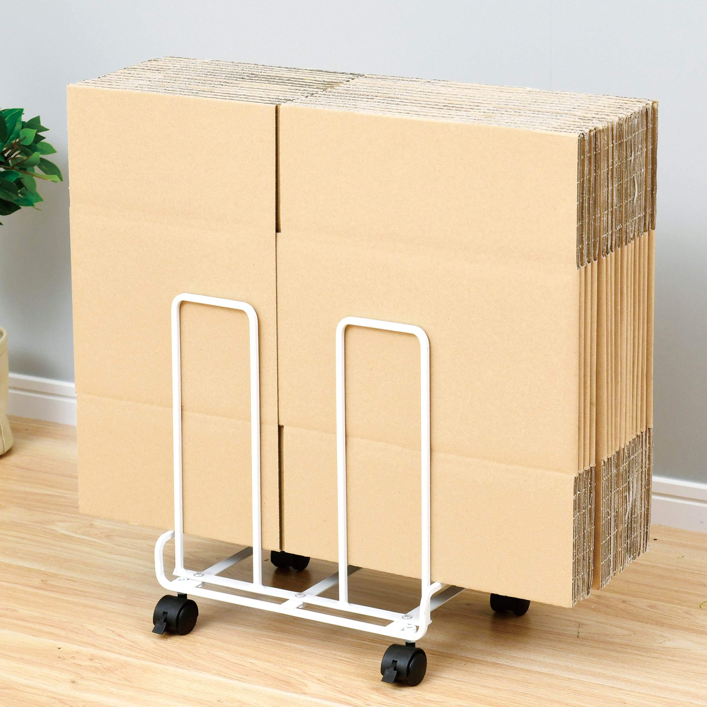 山善(YAMAZEN) ダンボール 収納 (ダンボールストッカー) 幅30.5×奥行22.5cm しまいやすく倒れにくい(側面大小設計) 簡単ひとまとめ キャスター付き ダンボールラック ホワイト RDSW-165(WH)商品画像